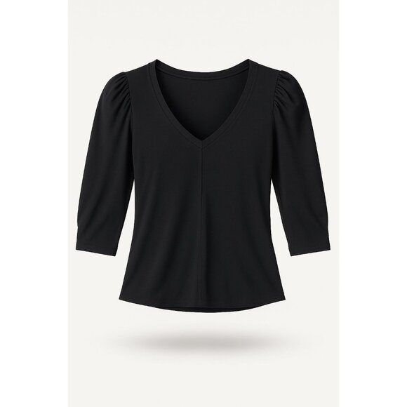 Bobeau Puff Sleeve Butter Top Womens Size XS Black V-Neck ¾ Sleeve Coquette NWOT - Picture 13 of 16